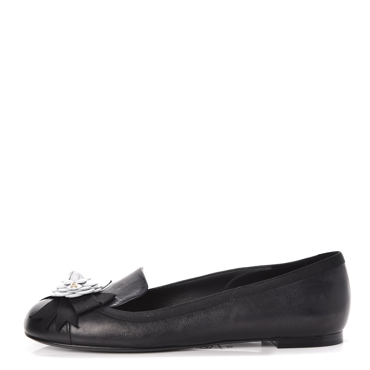 Chanel Lambskin Camellia Mocassin Loafers 37 Dark Grey 1 of 9