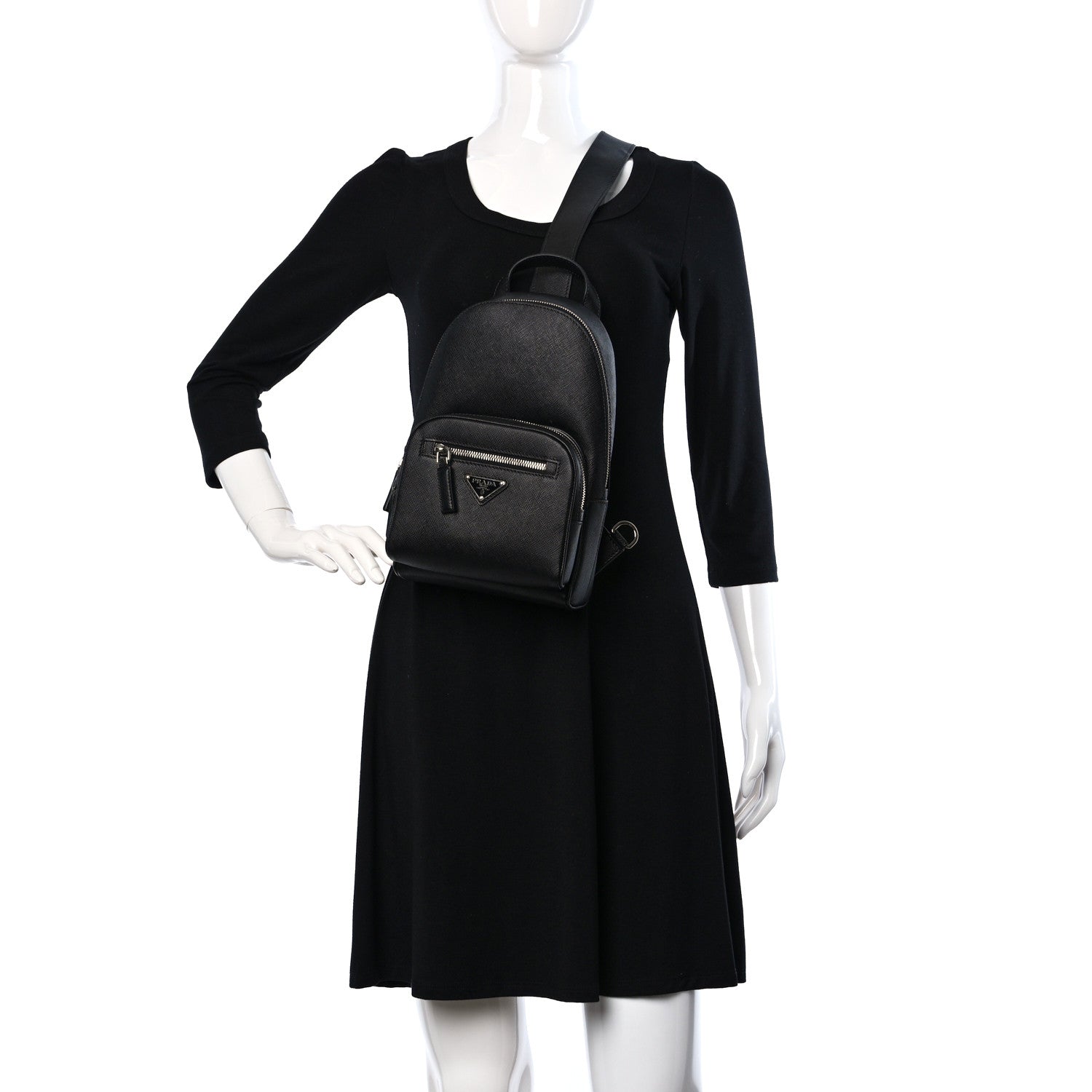 Prada Saffiano Sling Backpack Black 2 of 9