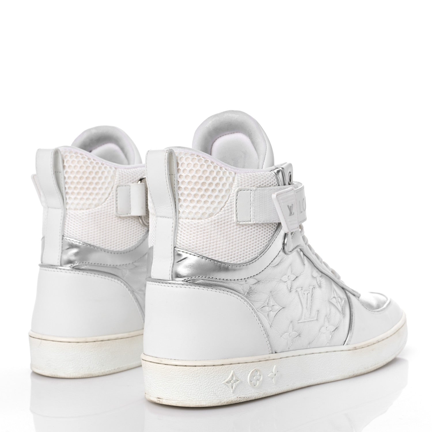 Louis Vuitton Metallic Calfskin Embossed Monogram Boombox Sneakers 38 White Silver 3 of 16