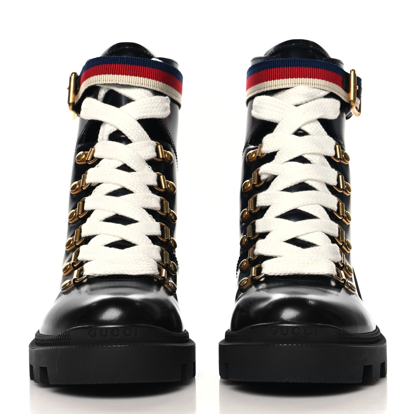 Calfskin Sylvie Web Lace Up Combat Boots 35 Black