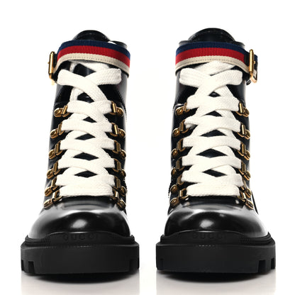 Gucci Calfskin Sylvie Web Lace Up Combat Boots 35 Black 3 of 10