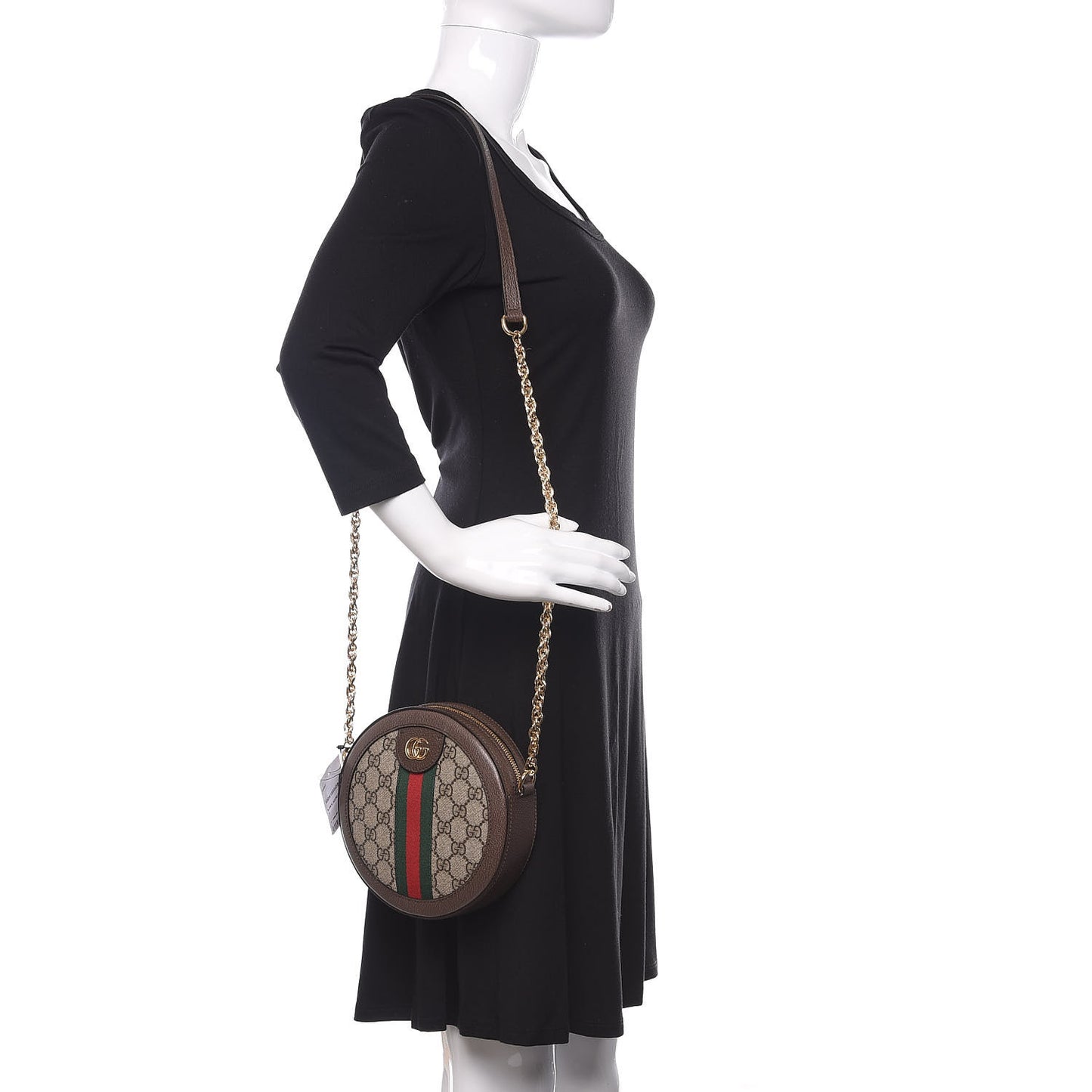 GG Supreme Monogram Web Mini Ophidia Round Shoulder Bag Brown