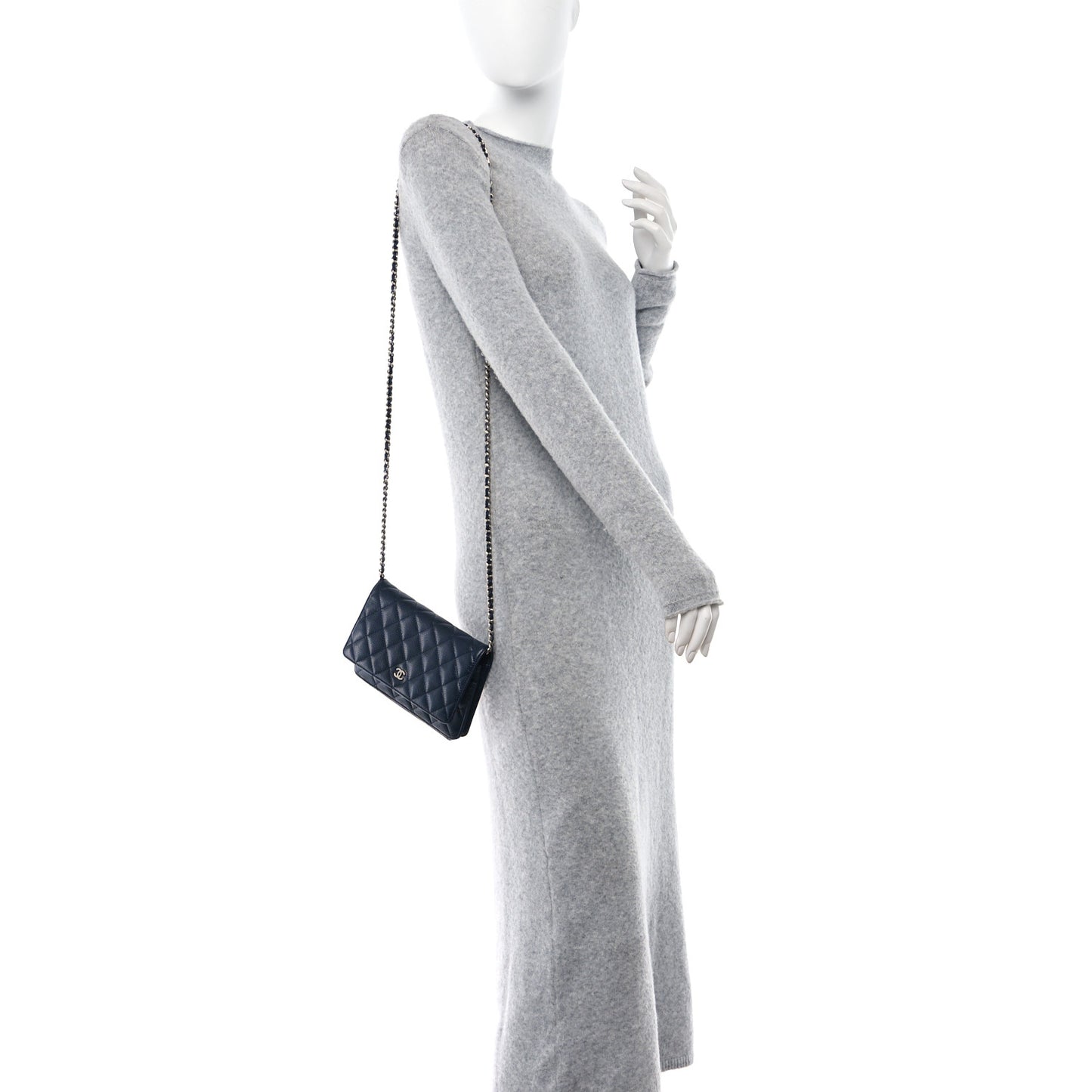 Caviar Quilted Wallet on Chain WOC Navy