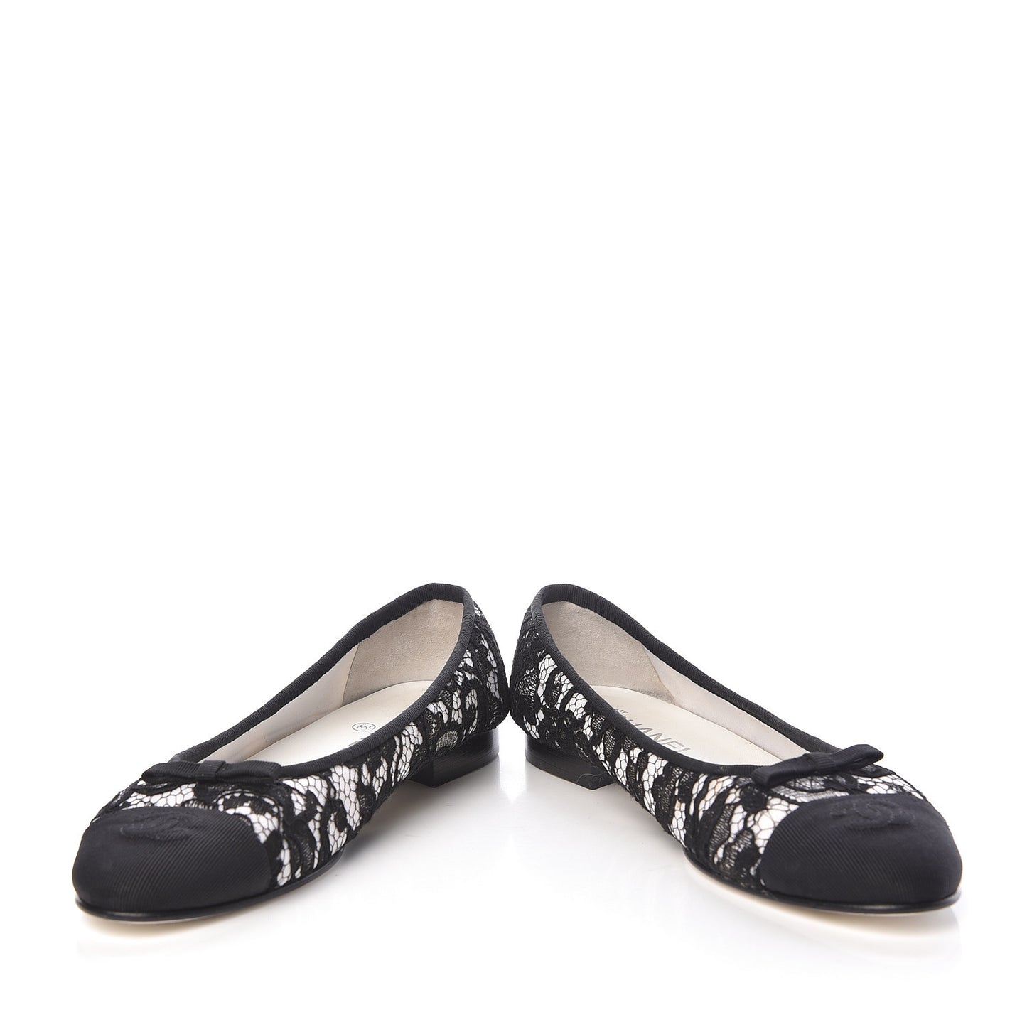 Lace Grosgrain Cap Toe CC Ballerina Flats 40.5 Black