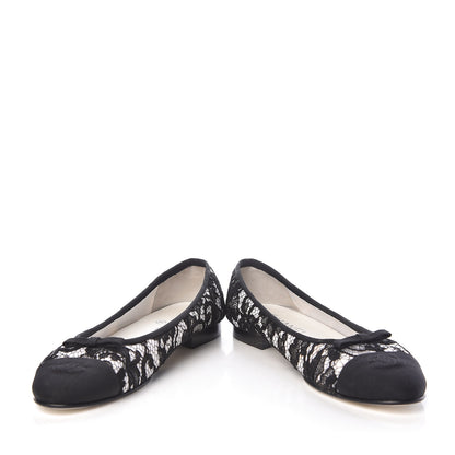 Chanel Lace Grosgrain Cap Toe CC Ballerina Flats 40.5 Black 6 of 16