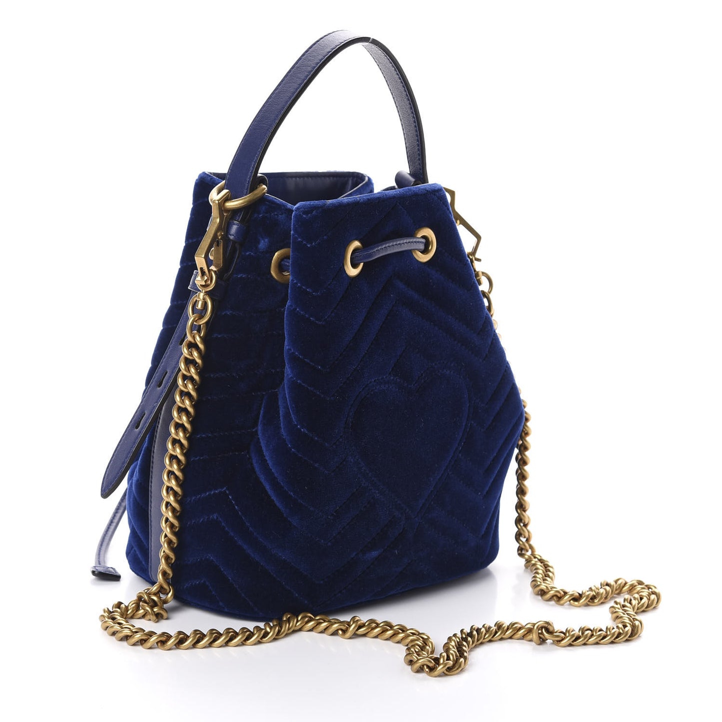 Velvet Matelasse GG Marmont Bucket Bag Cobalt Blue