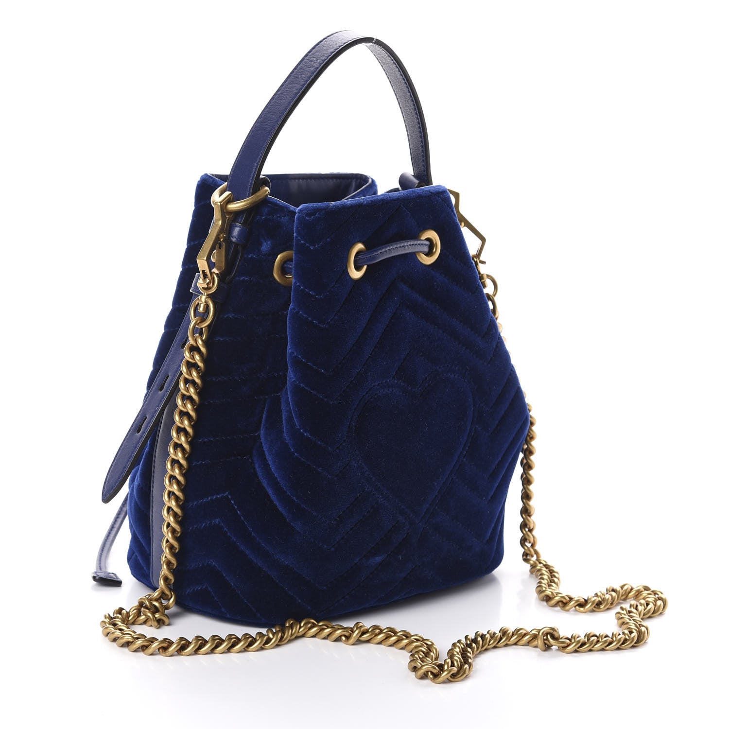 Gucci Velvet Matelasse GG Marmont Bucket Bag Cobalt Blue 3 of 9