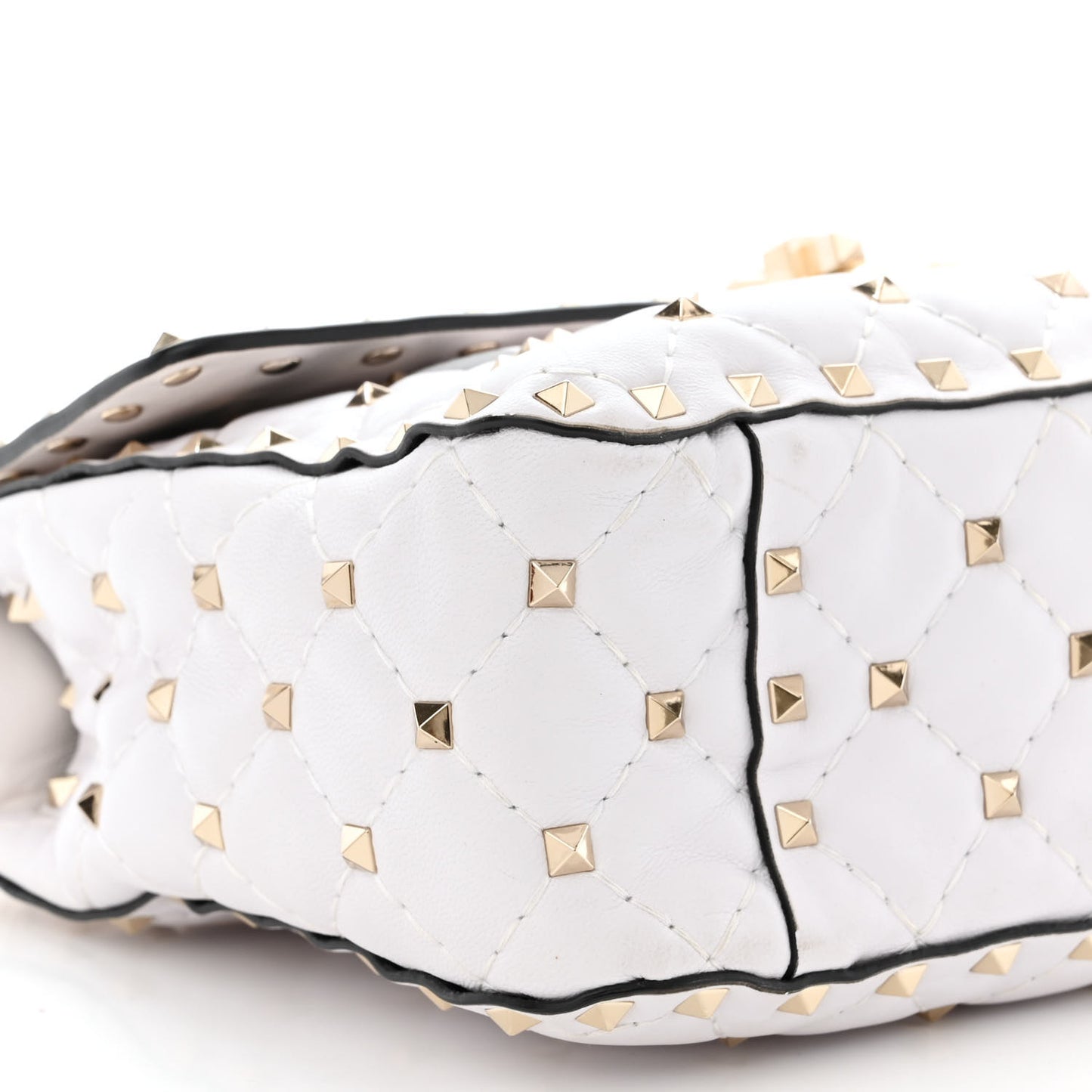 Lambskin VLTN Print Medium Rockstud Spike Shoulder Bag Optic White Black