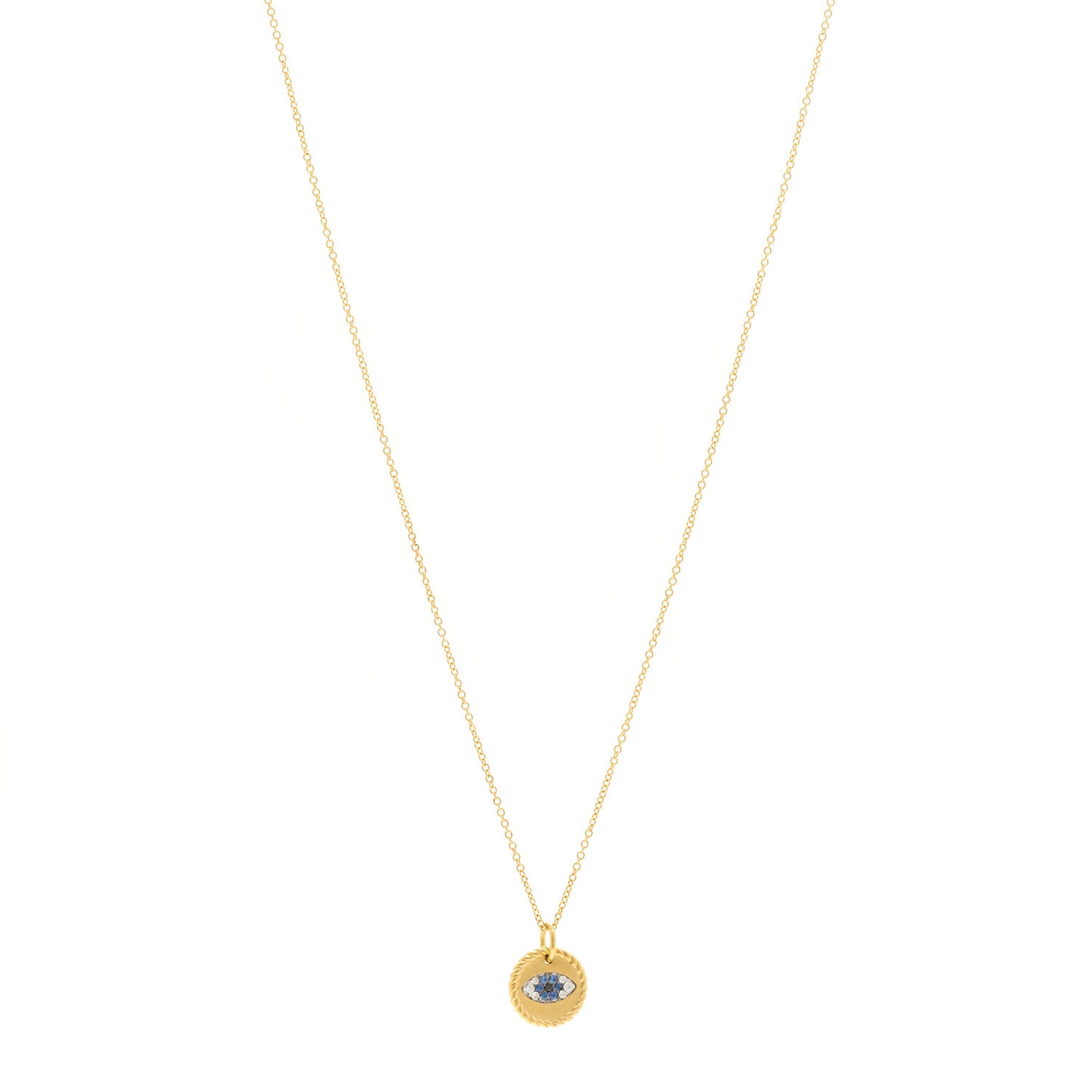 18K Yellow Gold Blue Sapphire Diamond Evil Eye Necklace