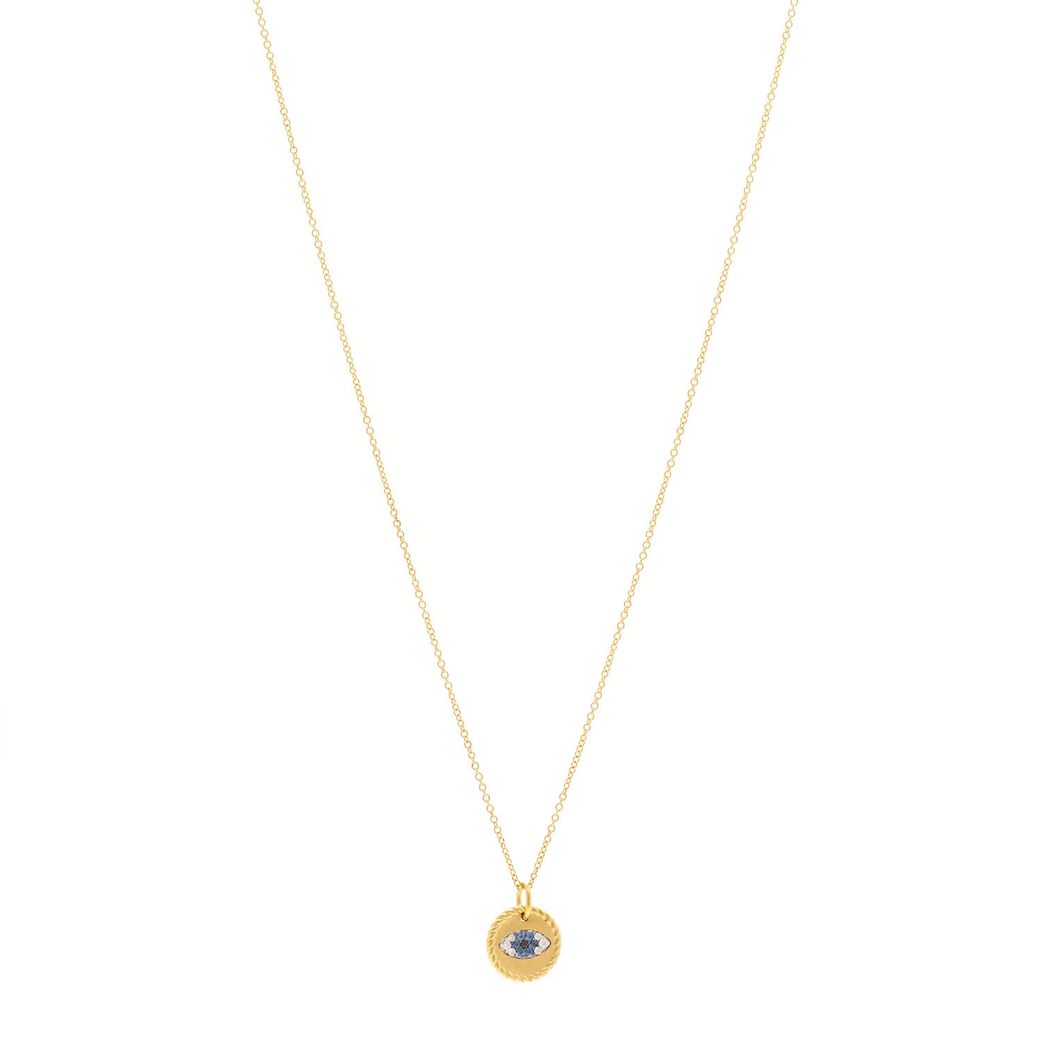 David Yurman 18K Yellow Gold Blue Sapphire Diamond Evil Eye Necklace 1 of 5