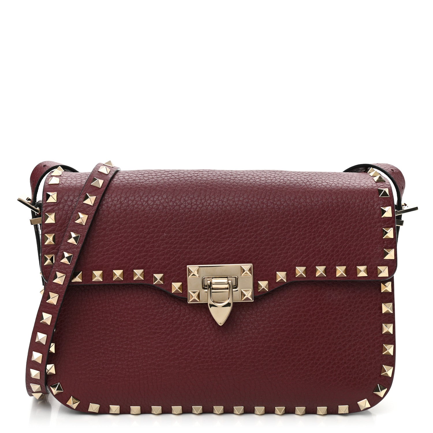 Valentino Garavani Pebbled Calfskin Medium Rockstud Flap Saddle Bag Rubino 1 of 10