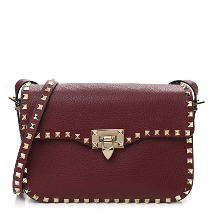Valentino Garavani Pebbled Calfskin Medium Rockstud Flap Saddle Bag Rubino 1 of 10