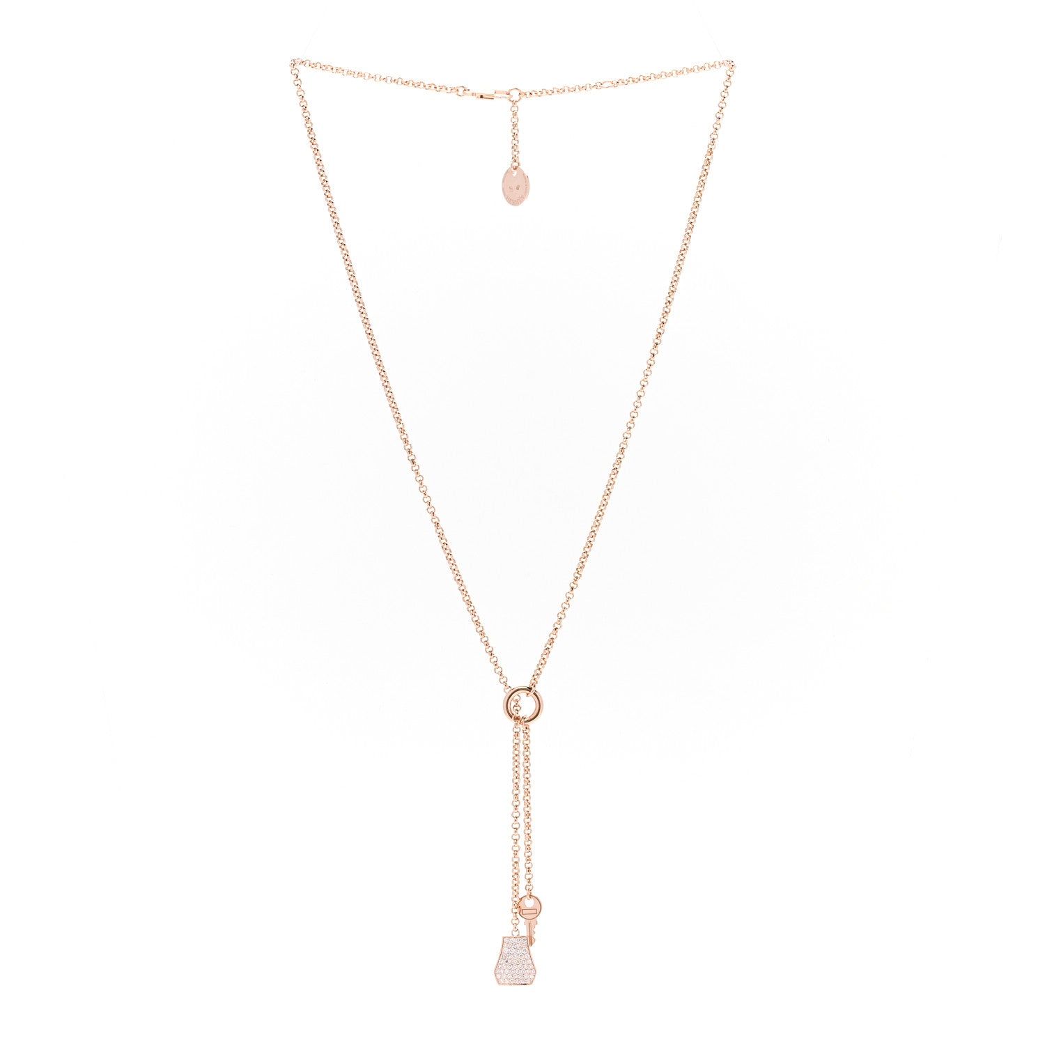 Hermes 18K Rose Gold Diamond PM Kelly Clochette Necklace 3 of 5