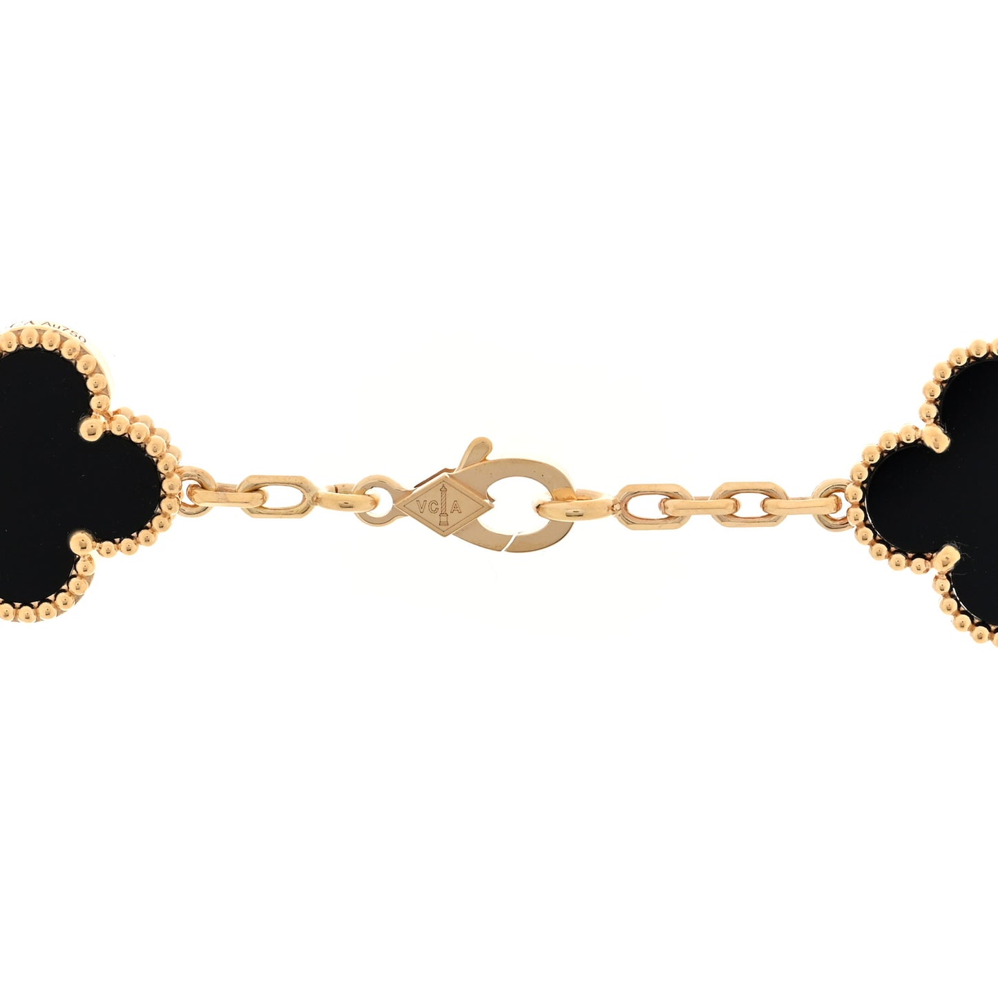 18K Yellow Gold Black Onyx 10 Motifs Vintage Alhambra Necklace