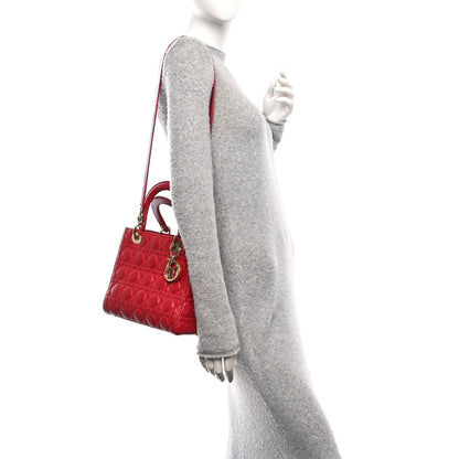 Christian Dior Lambskin Cannage Medium Lady Dior Red 2 of 13