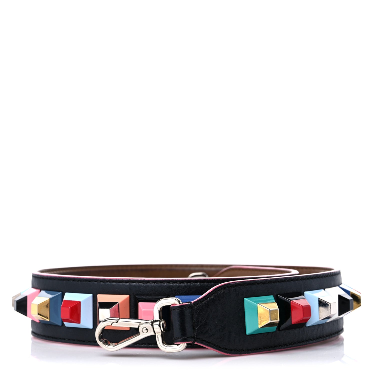 Fendi Vitello Dolce Plexiglass Bi-Color Studded Strap You Black Brownie Multicolor 1 of 6