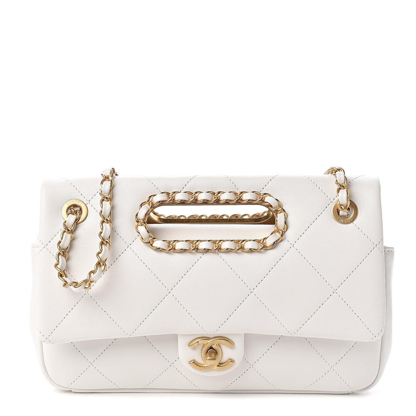 Lambskin A Real Catch Flap Bag White