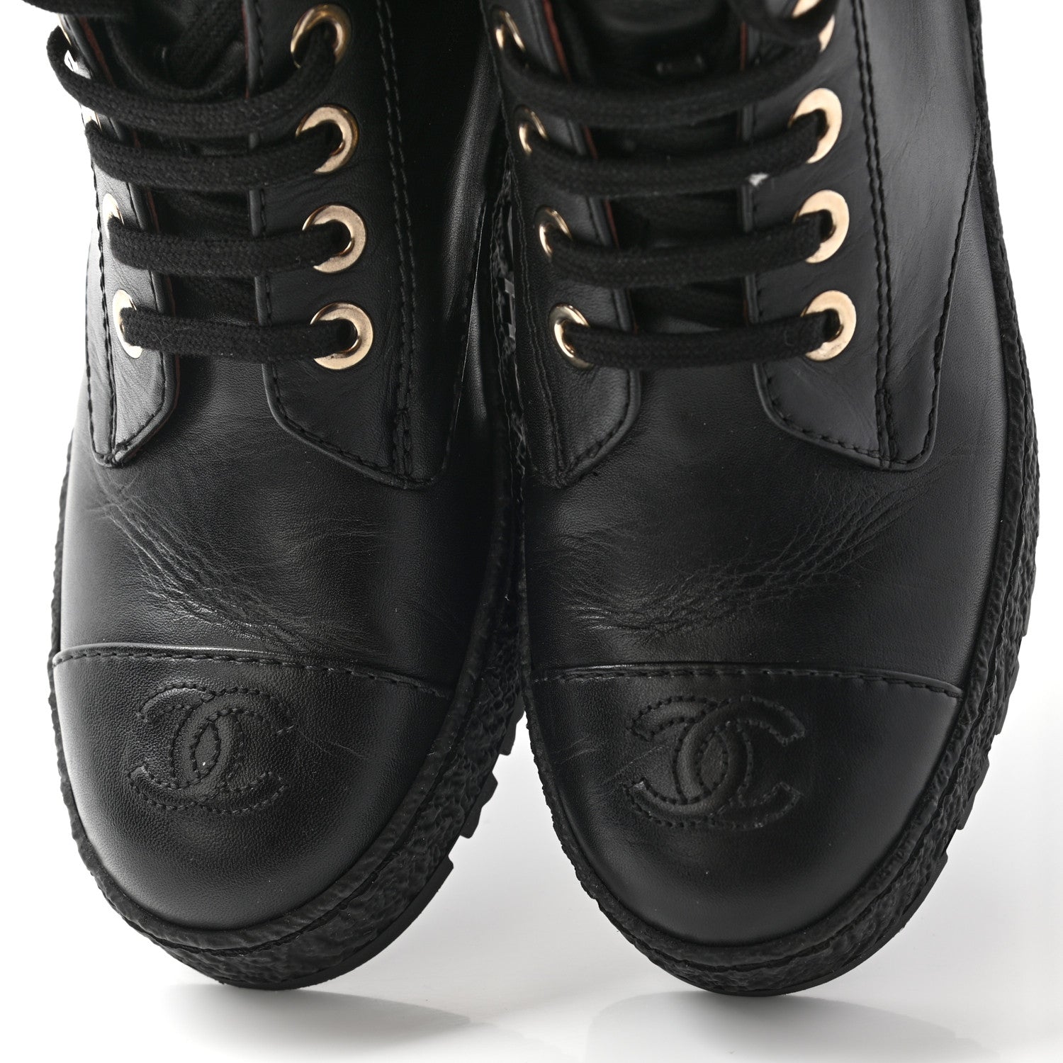 Chanel Calfskin CC Turnlock Lace Up Boots 35.5 Black 9 of 14