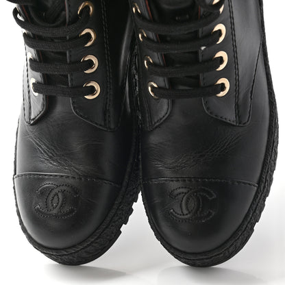 Chanel Calfskin CC Turnlock Lace Up Boots 35.5 Black 9 of 14
