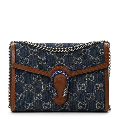 Gucci New Denim GG Monogram Dollar Calfskin Enamel Mini Dionysus Chain Wallet Blue Tea Cuir Epilog Electric Blue 1 of 13