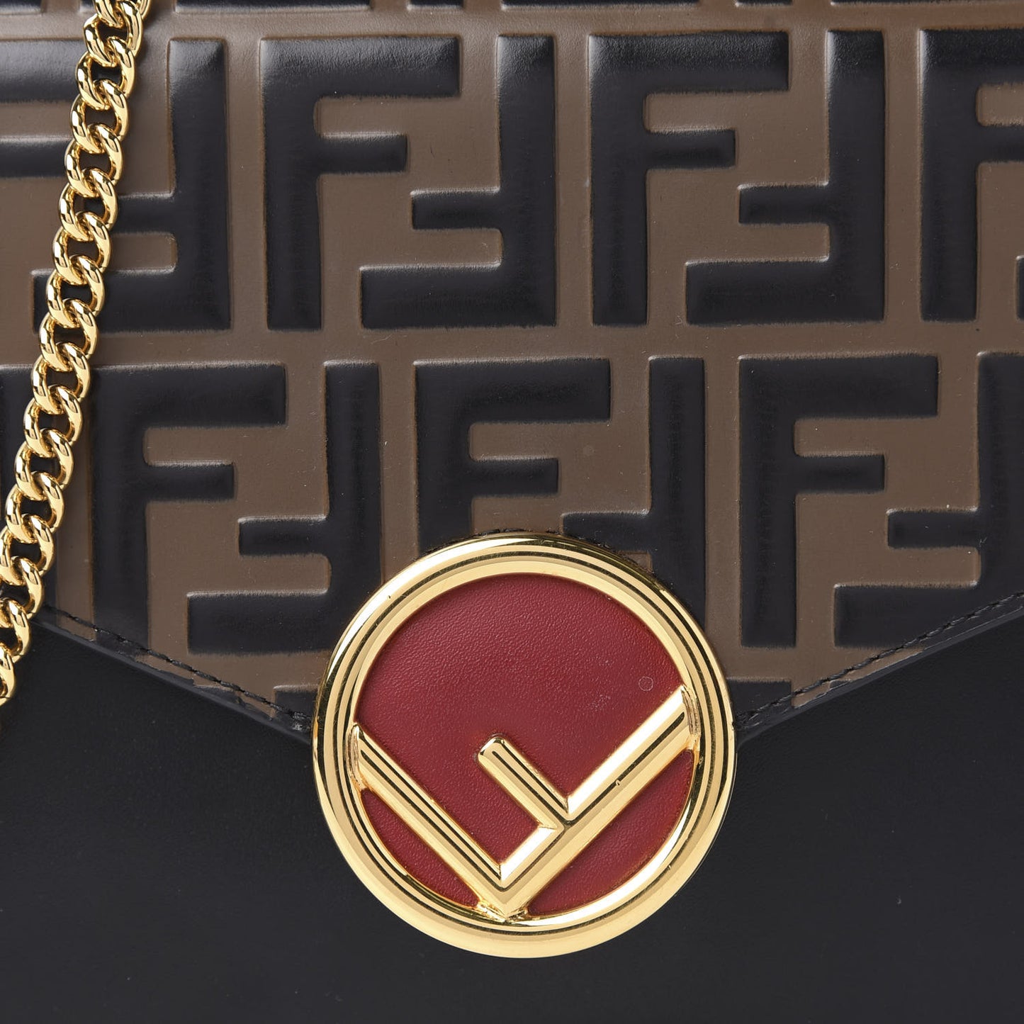 Vitello Liberty F is Fendi Bi-Color FF 1974 Embossed Medium Envelope Wallet On Chain Black Maya