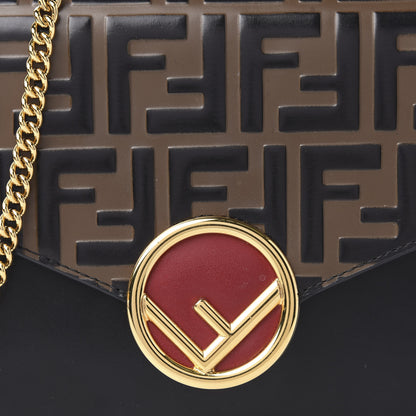 Fendi Vitello Liberty F is Fendi Bi-Color FF 1974 Embossed Medium Envelope Wallet On Chain Black Maya 9 of 10