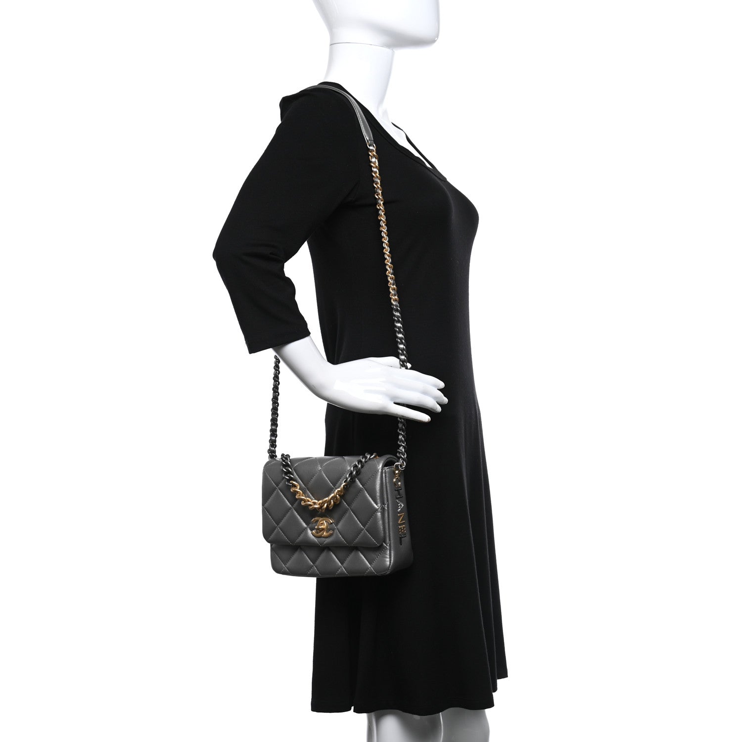 Chanel Metallic Lambskin Quilted Small Side Note Flap Grey 2 of 10