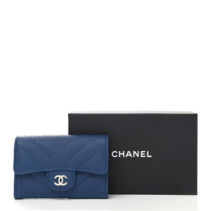Chanel Caviar Chevron Quilted Flap Card Holder Dark Blue 9 of 9