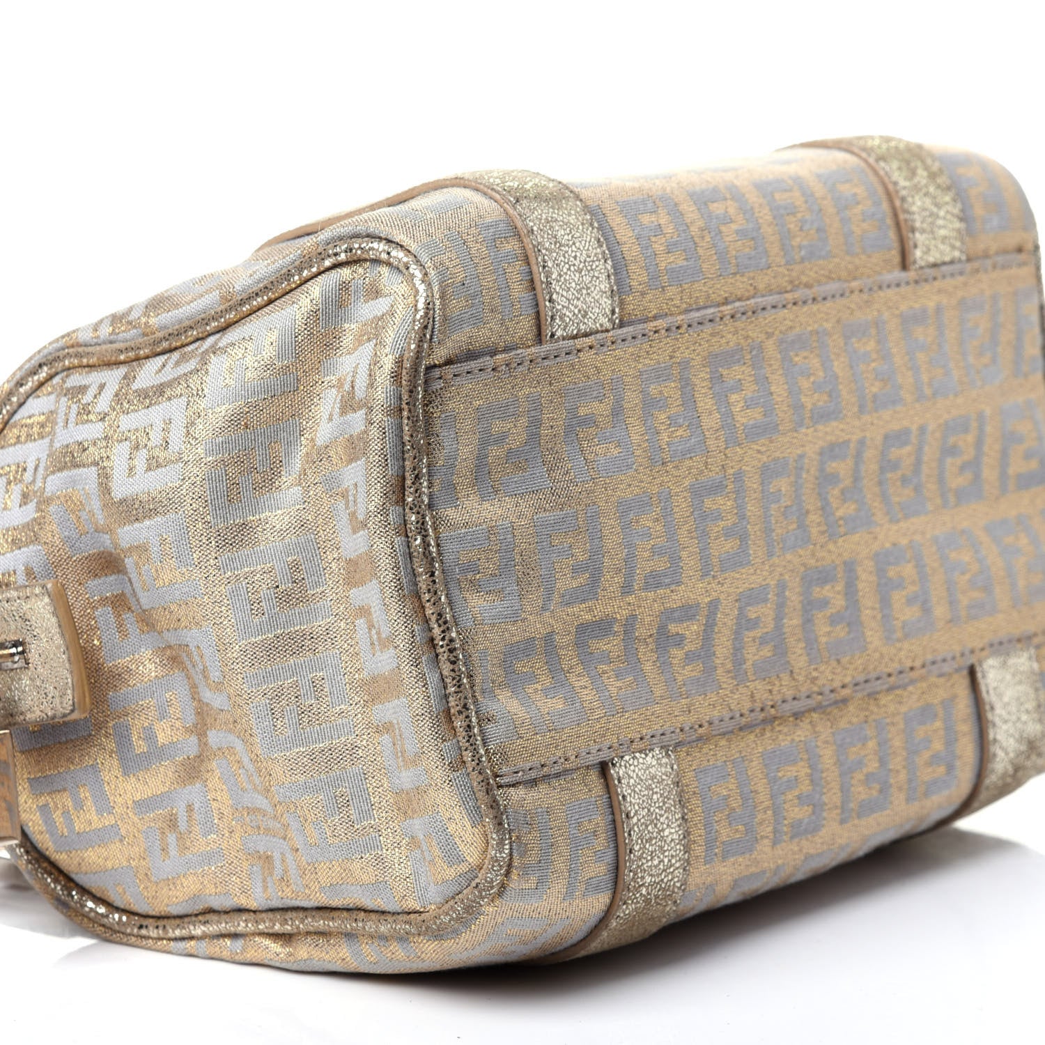 Fendi Metallic Jacquard Zucchino Mini Forever Boston Gold Silver 7 of 11