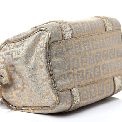 Fendi Metallic Jacquard Zucchino Mini Forever Boston Gold Silver 7 of 11