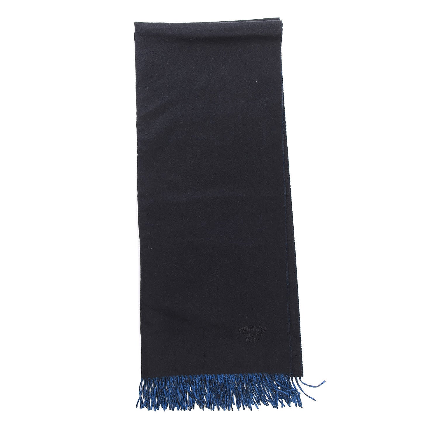 Hermes Cashmere Fringe Double Face Stole Black Bleu Saphir 3 of 7
