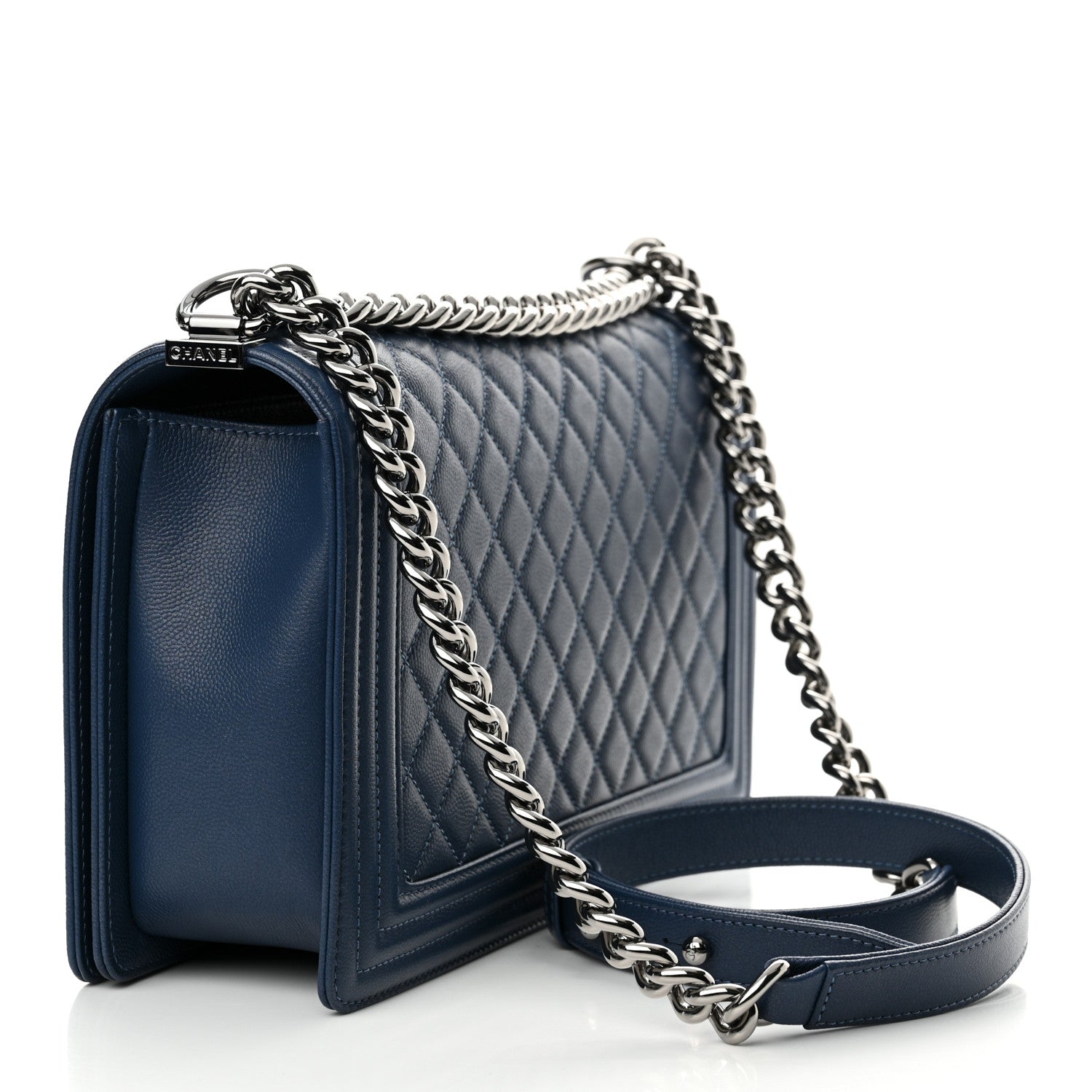 Chanel Caviar Quilted New Medium Boy Flap Blue 3 of 11