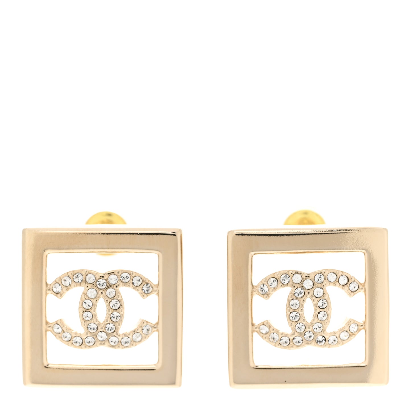 Metal Crystal Square CC Earrings Gold
