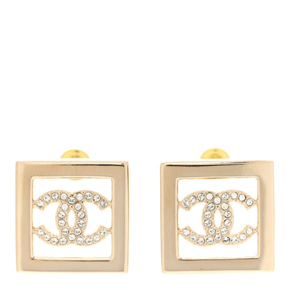 Chanel Metal Crystal Square CC Earrings Gold 1 of 5