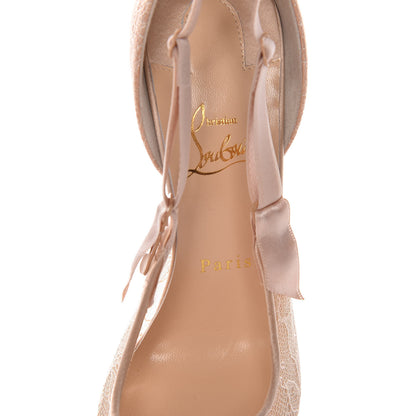 Christian Louboutin Satin Chantilly Lace Hot Jeanbi 100 Pumps 38.5 Nude 6 of 8