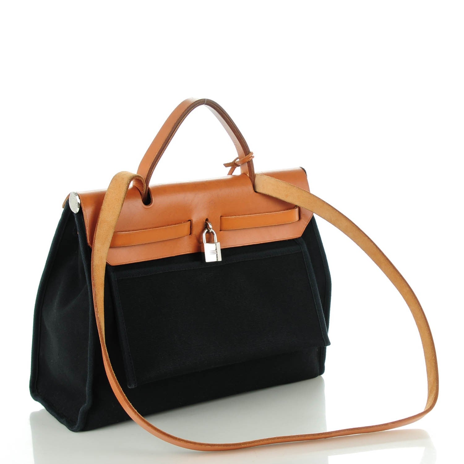 Hermes Toile Vache Calfskin Herbag 30 PM Black Natural 5 of 11