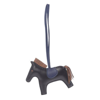 Hermes Milo Lambskin Grigri Rodeo Horse Bag Charm MM Black Bleu Saphir Gold 1 of 5