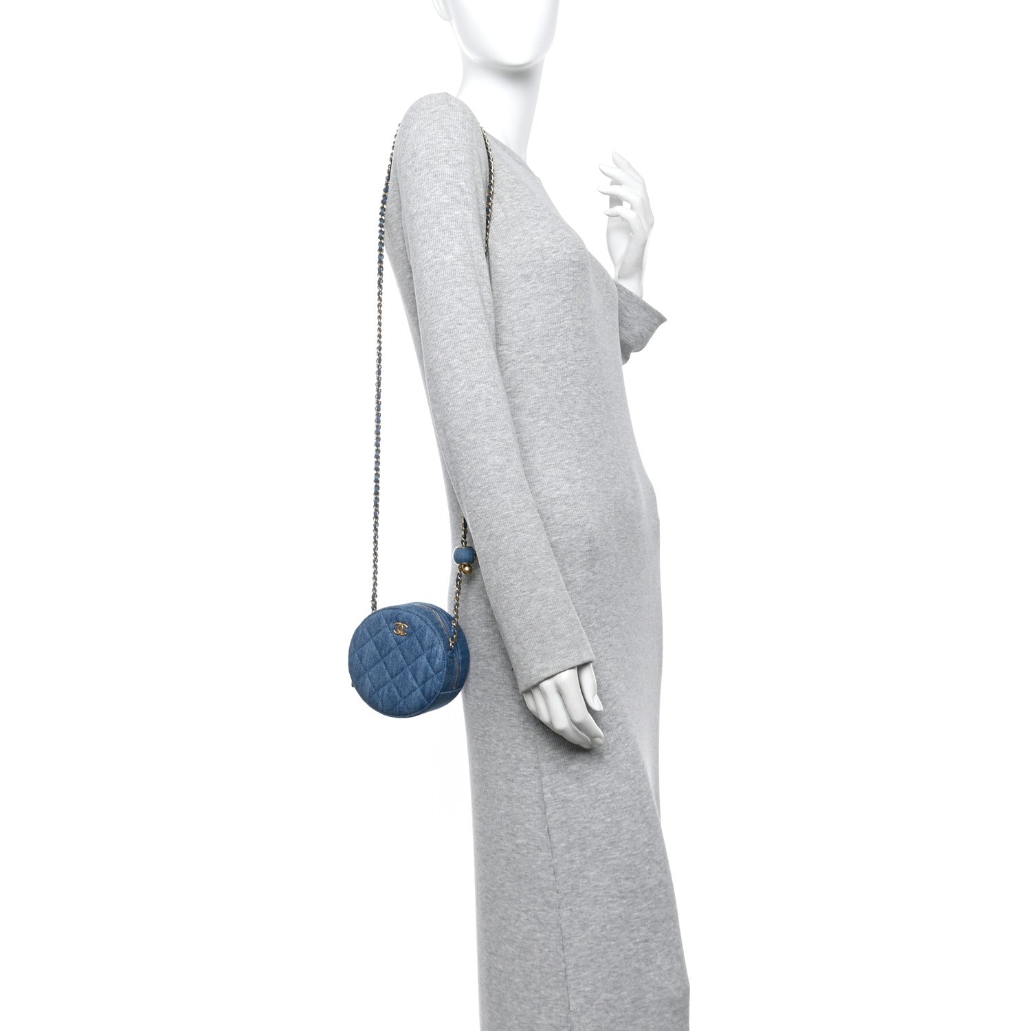 Chanel Denim Quilted Round Pearl Crush Clutch With Chain Blue 2 of 10