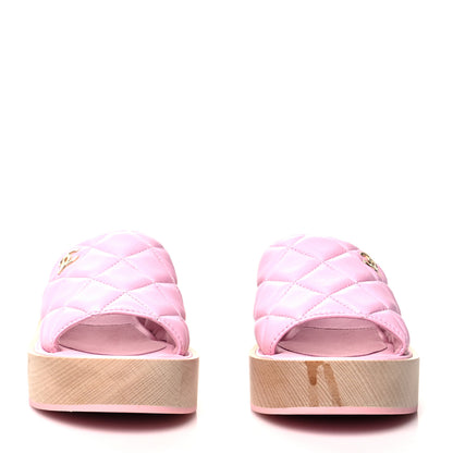 Chanel Lambskin Quilted CC Slip On Platform Sandals 38 Pink 2 of 9