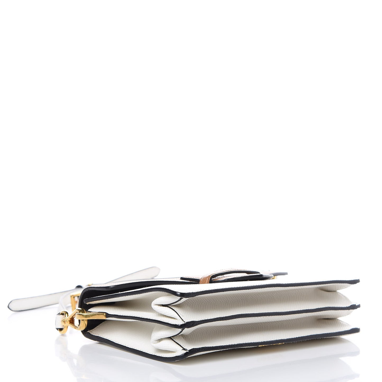 Saffiano Cuir Bi-color Crossbody Wallet Bianco Caramel
