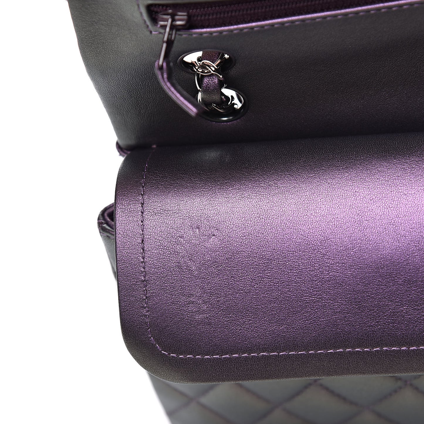 Iridescent Lambskin Quilted Medium Double Flap Dark Purple
