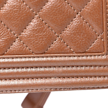 Chanel Metallic Calfskin Quilted Medium Boy Flap Dark Beige 11 of 18