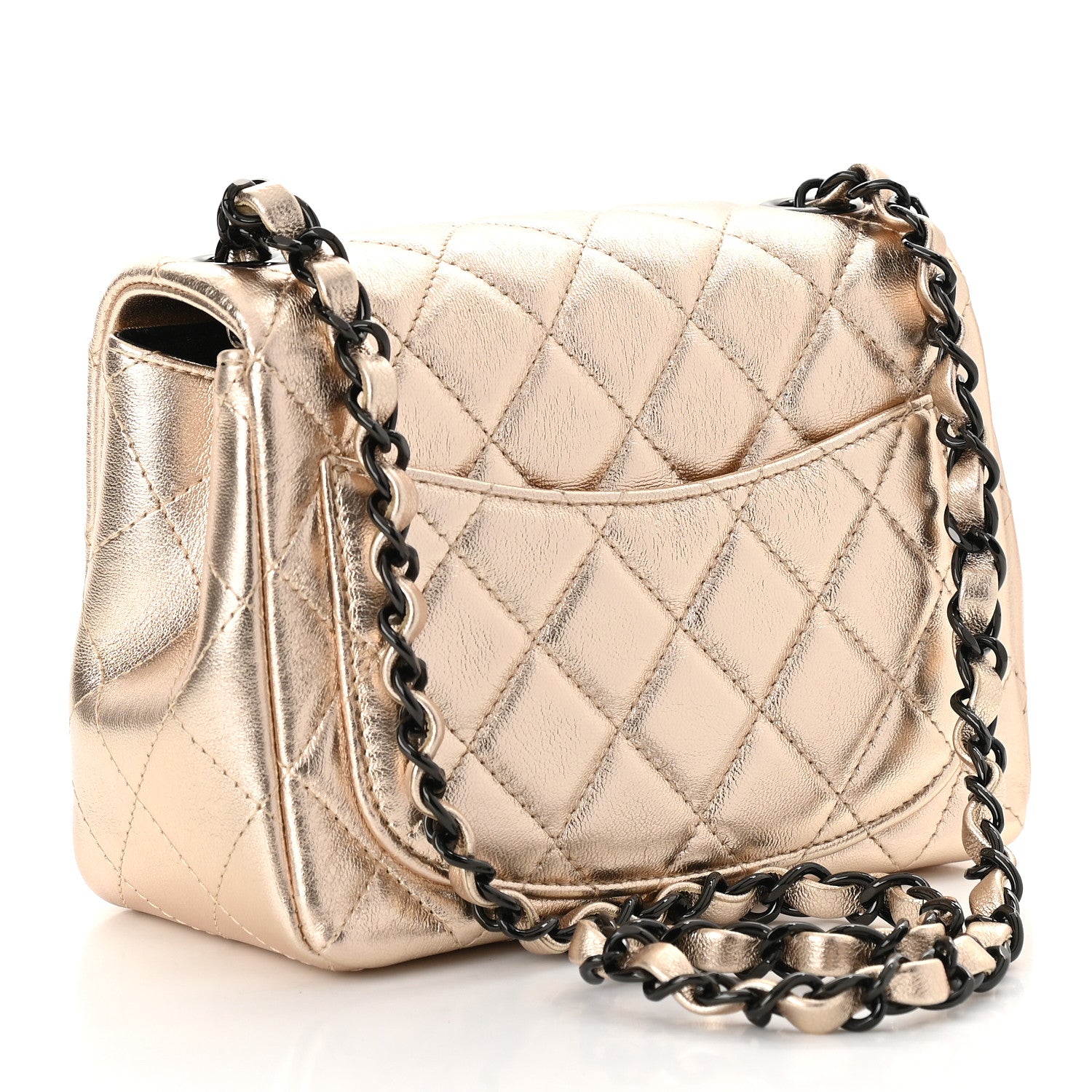 Chanel Metallic Lambskin Quilted Mini Square Flap Gold Black 3 of 9