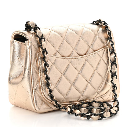 Chanel Metallic Lambskin Quilted Mini Square Flap Gold Black 3 of 9