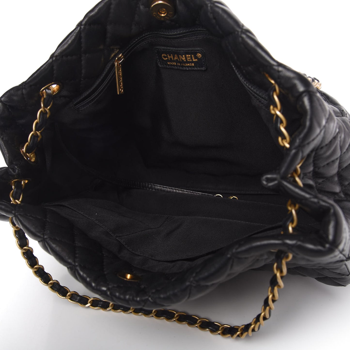 Lambskin Quilted Large Fluffy CC Shopping Tote Black