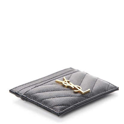 Saint Laurent Grain De Poudre Matelasse Chevron Monogram Credit Card Case Black 4 of 6