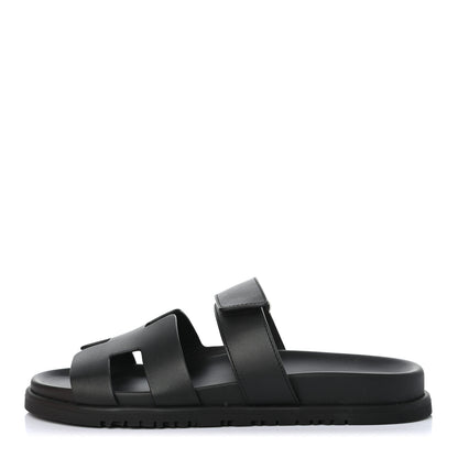 Hermes Calfskin Womens Chypre Sandals 39 Black 1 of 8
