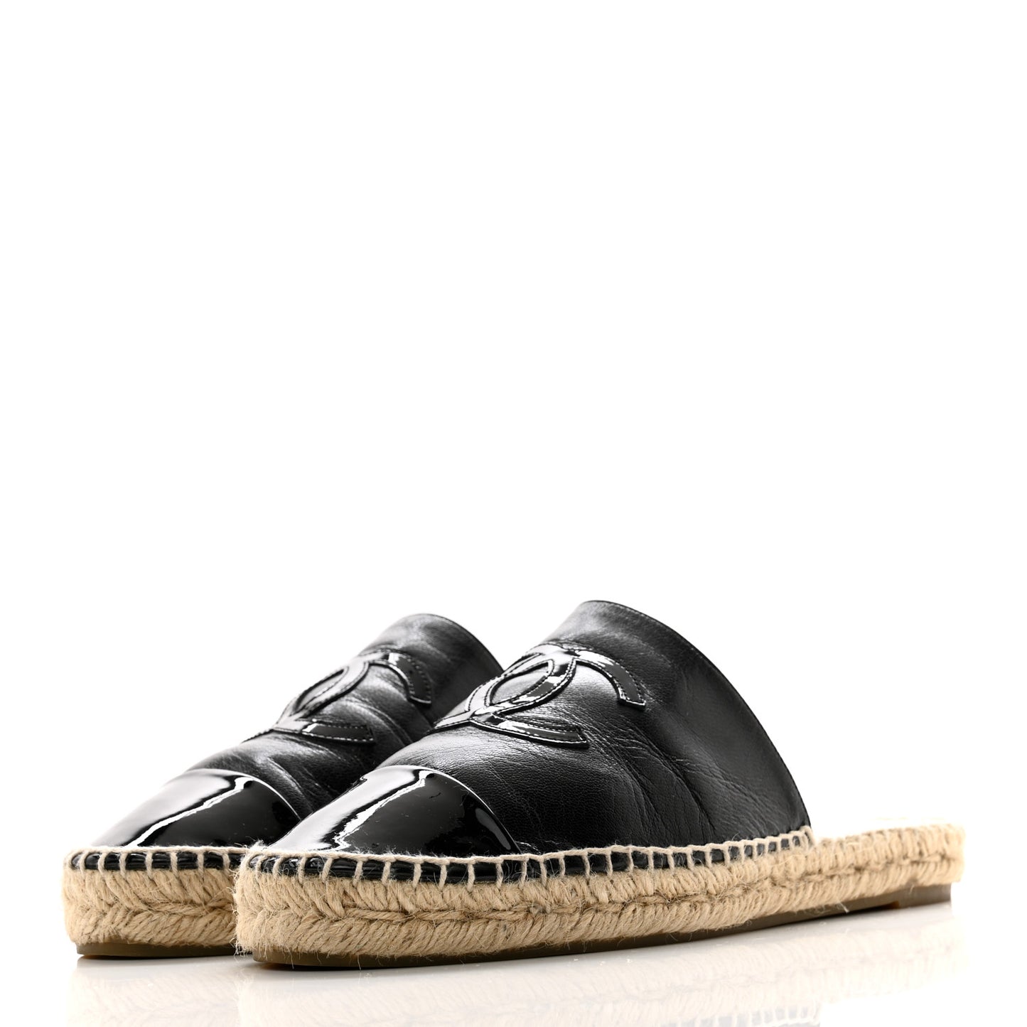 Goatskin Patent Calfskin CC Espadrille Mules 40 Black