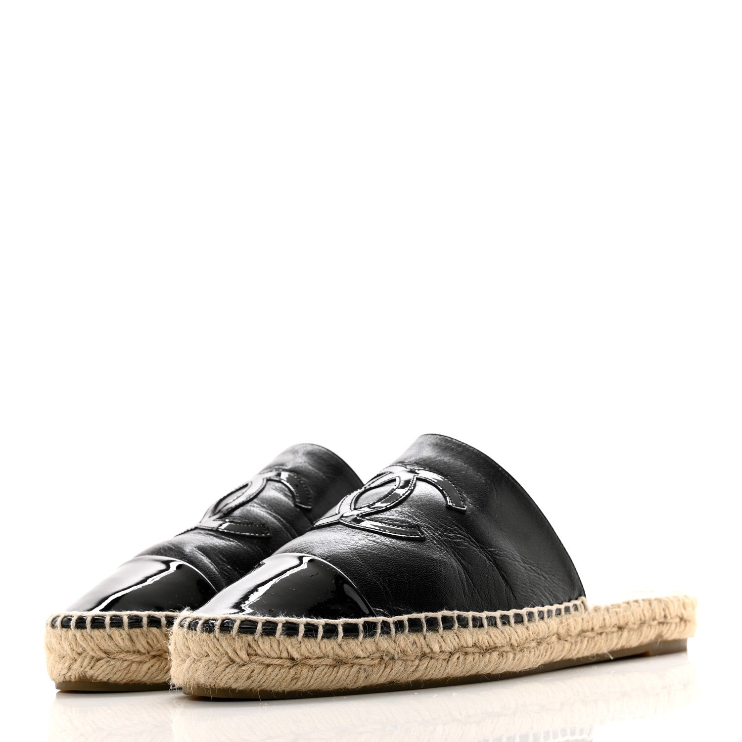 Chanel Goatskin Patent Calfskin CC Espadrille Mules 40 Black 3 of 8