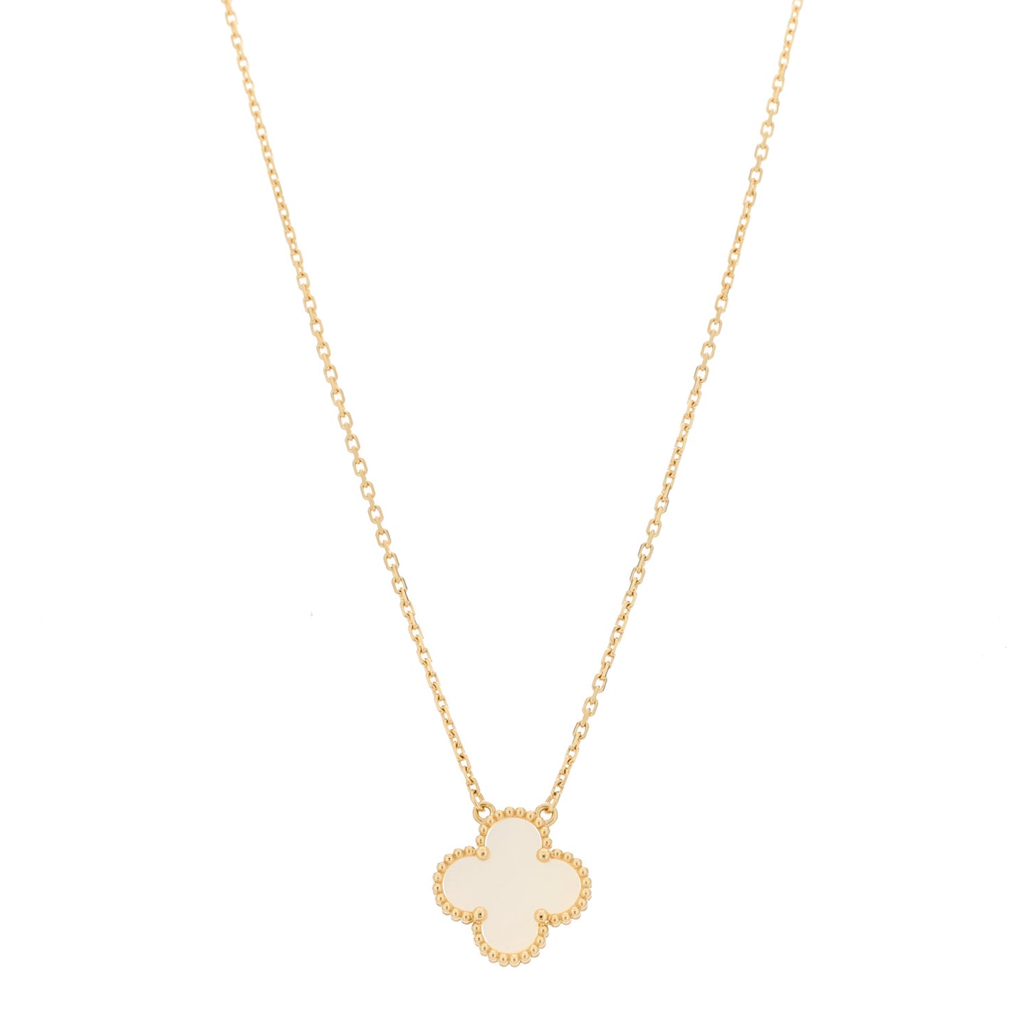 18K Yellow Gold Mother of Pearl Vintage Alhambra Pendant Necklace